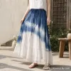 Blue and white gradient tie-dyed cool silk-stored linen dress for women with floral style details Picture